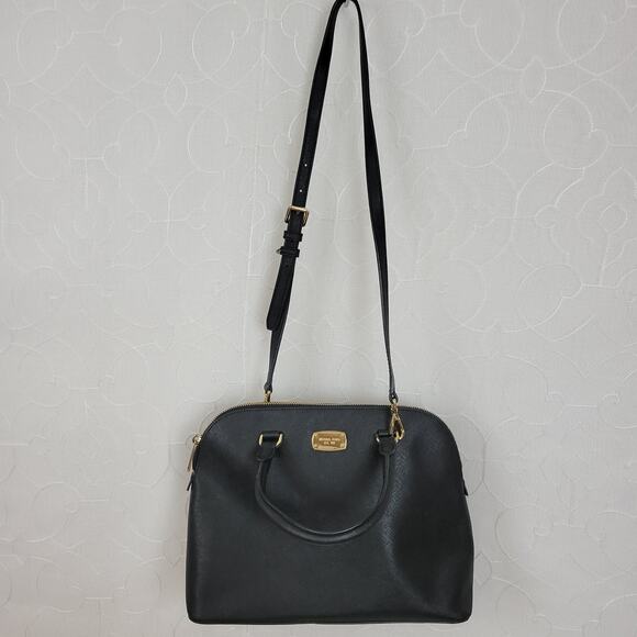 MICHAEL Michael Kors Women Bag Black Leather Cindy Dome Satchel Detachable Strap - Picture 3 of 14